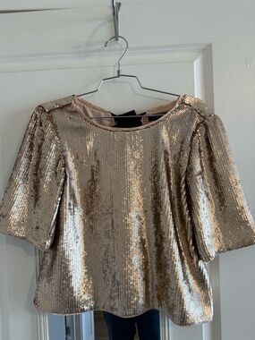 J. Crew Women’s Gold Sequin Puff-Sleeve Top, size 0 (XS)